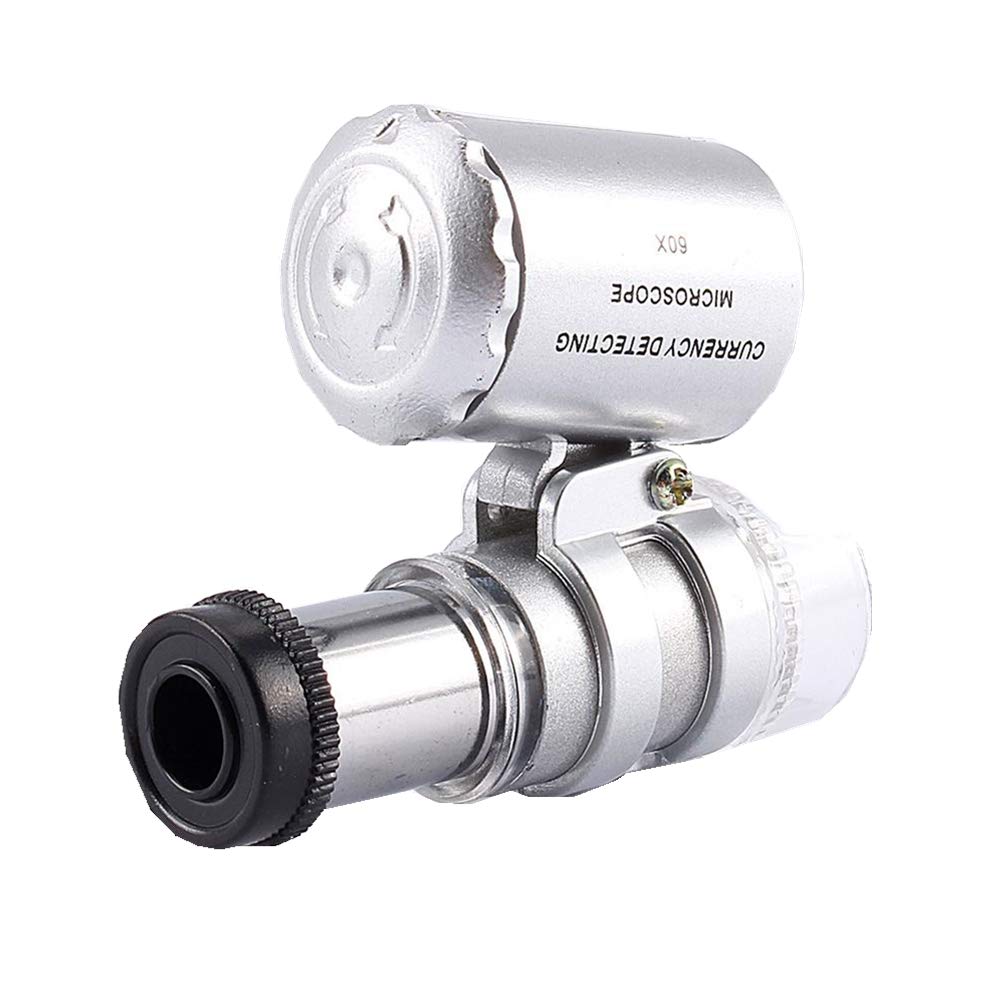 Mini Magnifier 60x Microscope Magnifying with LED UV Light Pocket Magnifier Jeweler Loupe