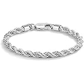 Dankadi Men Diamond Cut 925 Sterling Silver 5mm Twist Rope Chain Bracelets Women Bangle Clasp Rope Box Chain 6.3" 6.7" 7" 7.5" 8" 8.5" 9" 24k Real Gold Plated Cuff Jewelry Gifts