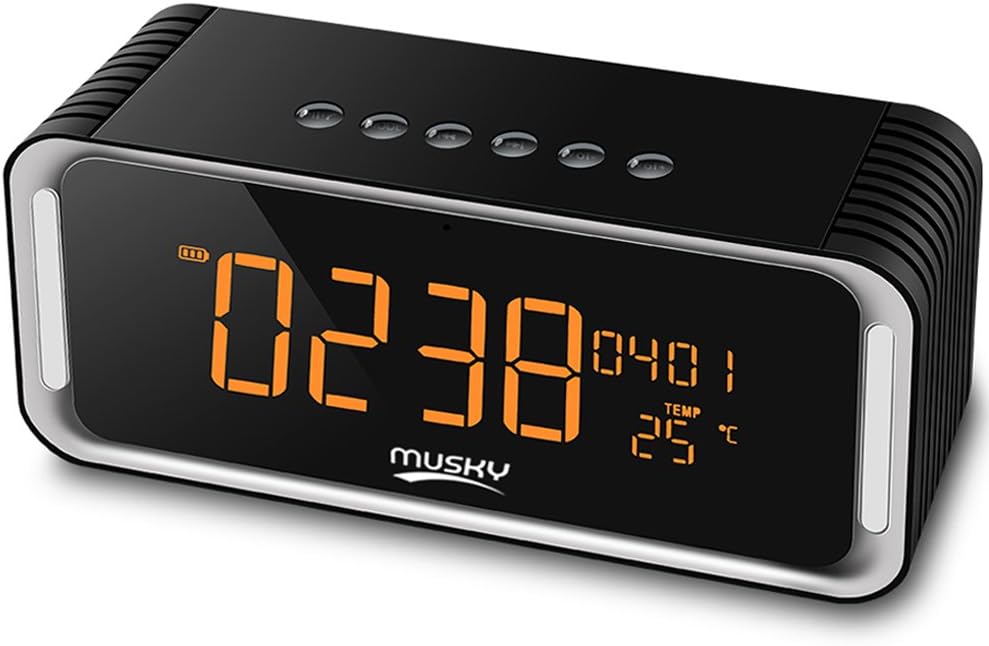 Portable Wireless Premium Stereo Speaker, Bluetooth 4.0, Alarm Clock, FM Radio, with LED Display, Powerful Sound 12W Drivers, Handsfree Calling, Micro TF SD Card & USB & AUX-in Slots for Smart Phone