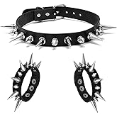 Tosmifairy Soft Faux Leather Collar Necklace Choker Bracelets Set with Spiked, Emo Grunge Goth Jewelry Gifts for Womens Men, 3 Pieces