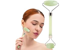 PLUM BEAUTY Jade Roller - Face Roller - Gua Sha Facial Tools, Jade Rollers for Face, Skin Care Kit for Men Women, Guasha Tools for Faces, Facial Care Reduces Under-Eye Puffiness and Dark Circles