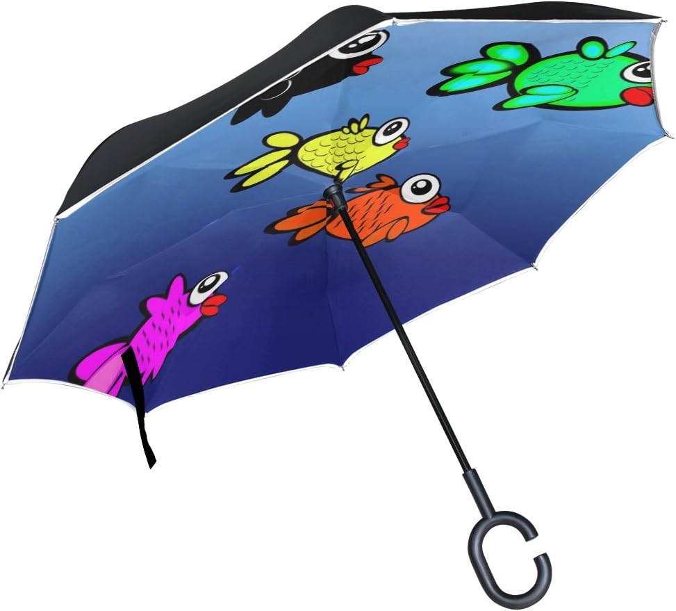 Amazon Com Double Layer Inverted Fish Tank Aquarium Fish Tank Cartoon Swim Funny Umbrellas Reverse Folding Umbrella Windproof Uv Protection Big Straight Umbrella For Car Rain Outdoor With C Shaped Handle Sports