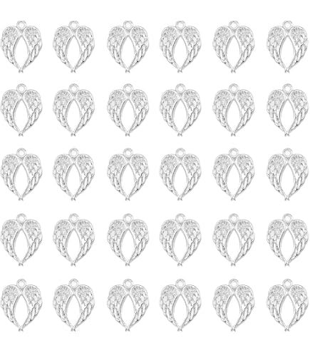 40pcs Breloques Ange Tibétain Avec Ailes Et Tête De Mort Argentées - Charms Vintage Pour Bijoux