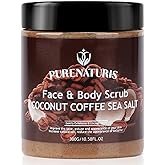 PureNaturis Coconut Coffee Sea Salt Scrub - Exfoliating & Moisturizing Face and Body Scrub with Natural Ingredients, Energizi
