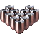 HASLE OUTFITTERS 12oz Wine Tumbler with Lid Stemless Wine Glasses Double Wall Vacuum Travel Mugs stainless steel Coffee Cup for Cold & Hot Drinks Wine Coffee Cocktails Beer 12 Pack Rose Gold