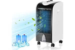 ARLIME Evaporative Air Cooler, Windowless Swamp Cooler Fan & Humidifier with 3 Modes, 3 Speeds, 2 Ice Boxes, 7.5h Timer, Now-Noise, Portable Air Conditioners for Bedroom, Living Room, Office