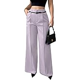 Famnbro Womens Dress Pants High Waisted Straight Wide Leg Slacks Business Casual Work Trousers Suit Pants with Belt