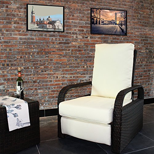Babylon Outdoor Recliner Wicker Patio Adjustable Recliner Chair with 5.11" Cushions and Ottoman,Rust-Resistant Aluminum Frame,All-Weather Resin Rattan, Brown& Beige - Thumbnail 3
