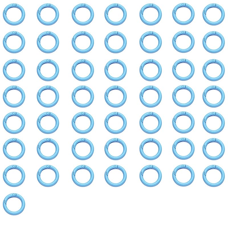 50 Pcs Spring O Rings, Zinc Alloy Round Carabiner Snap, Metal Spring Snap Clips Buckles for DIY Craft, Keyring, OD 27 mm, Light Blue