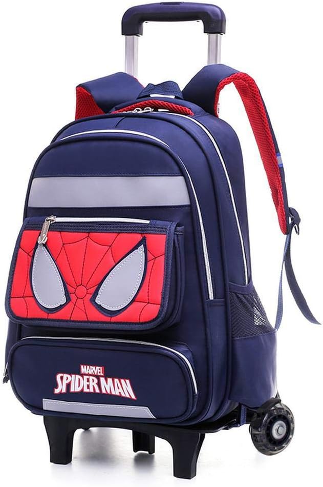 Spiderman Backpack With Wheels Boys Backpack School Bag Kids Trolley Bag Rolling Backpack For Boys Childrens,Darkblue-2wheels