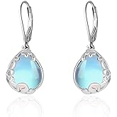 Moonstone Filigree Teardrop Drop Dangle Earrings Sterling Silver Leverback Earrings for Women