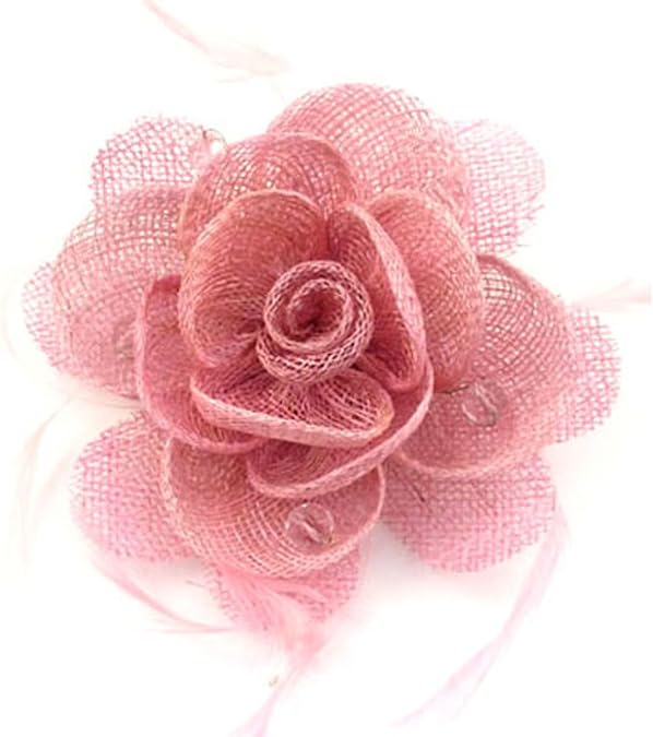 Brooches Store Dusky Pink Flower Corsage Ribbon Bead & Feather