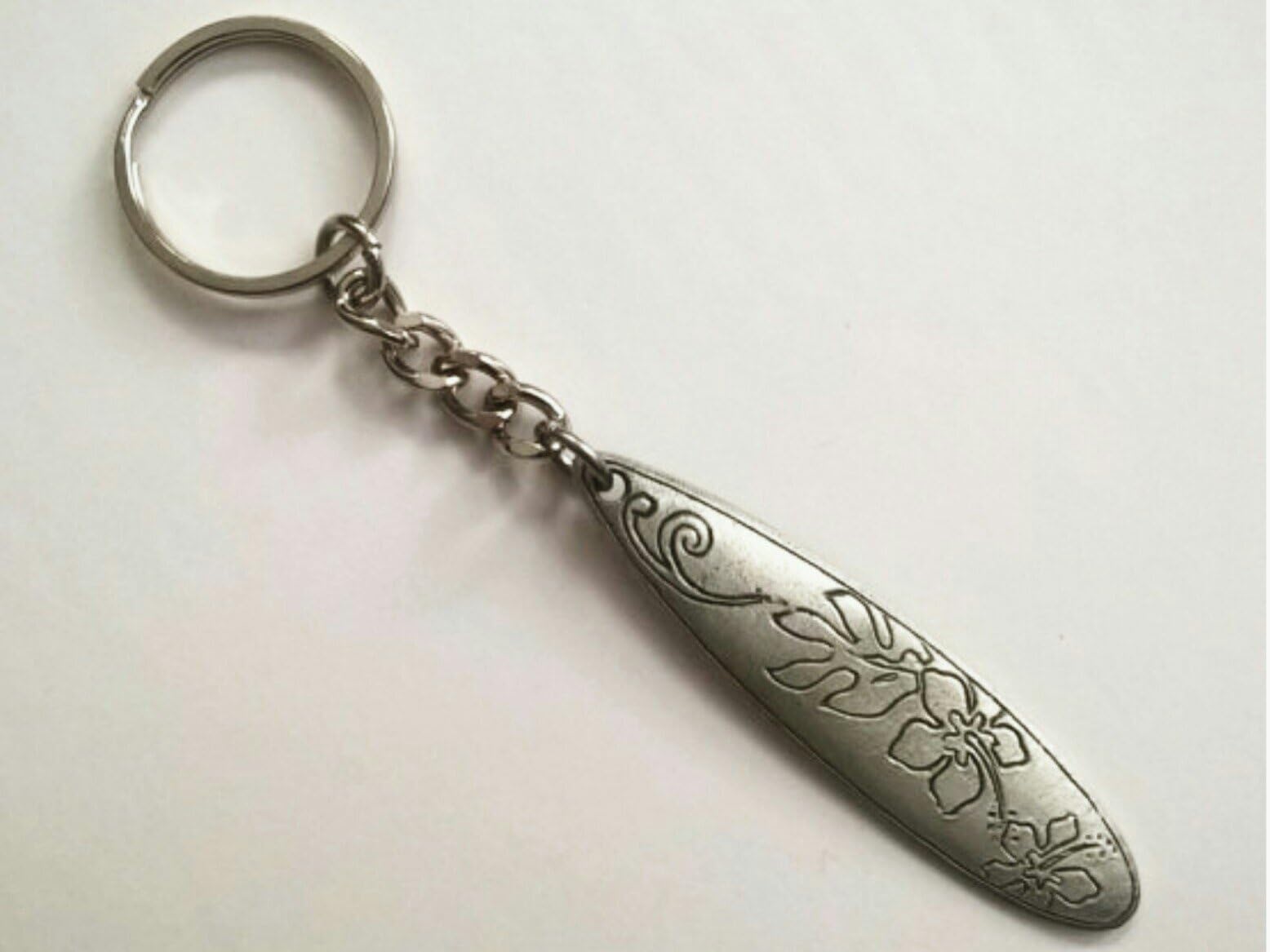 Pewter Long board Surfboard Key Chain