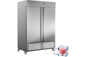 ECEVT 54"W 2 Door Commercial Freezer Stainless Steel Fan Cooling 49 Cu.ft Freezer for Restaurant Bar Shop Upright -10℉ ~10℉, Stainless Steel Freezers Reach-in