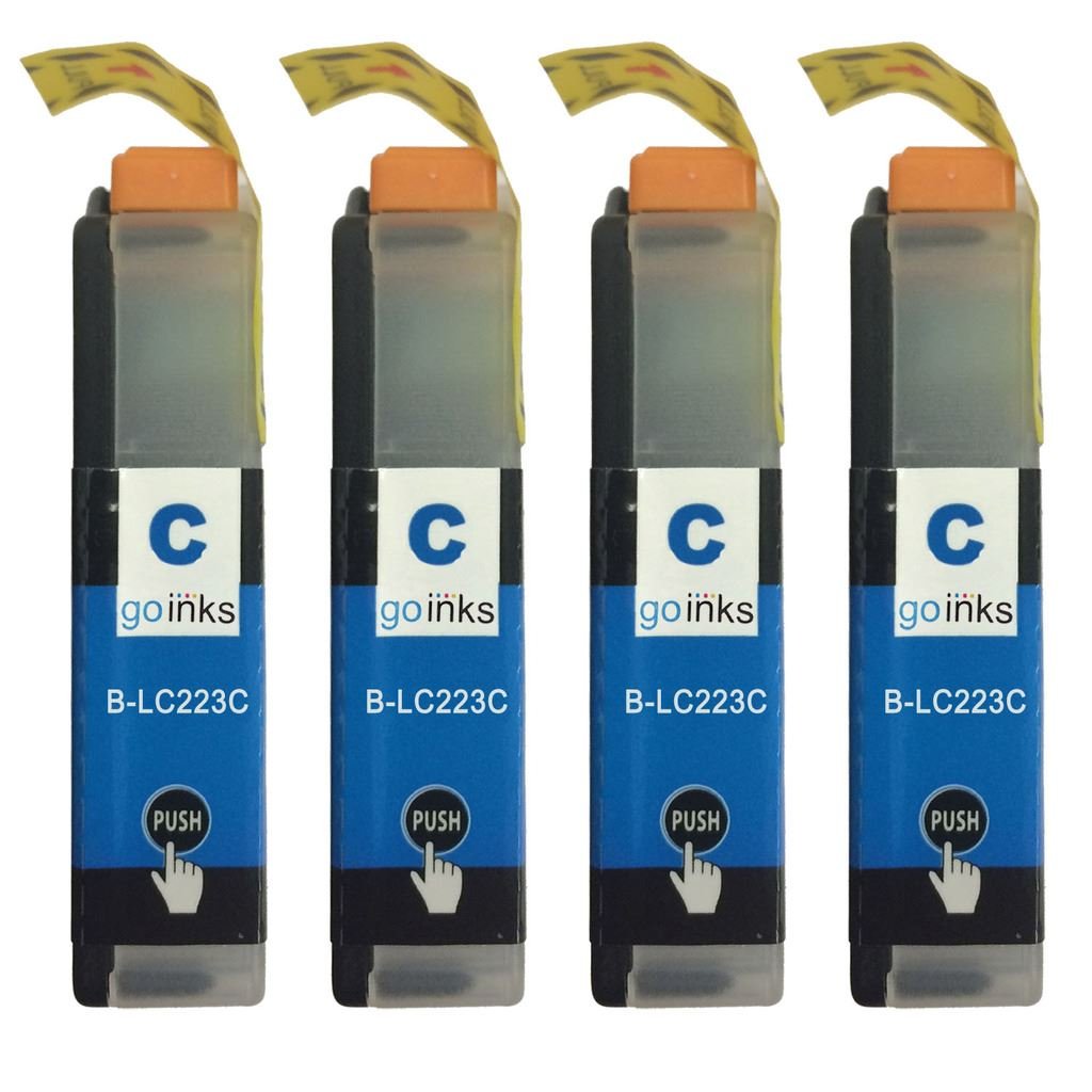 Go Inks 4 Cyan Ink Cartridges to replace Brother LC223C Compatible/non-OEM for Brother DCP and MFC Printers