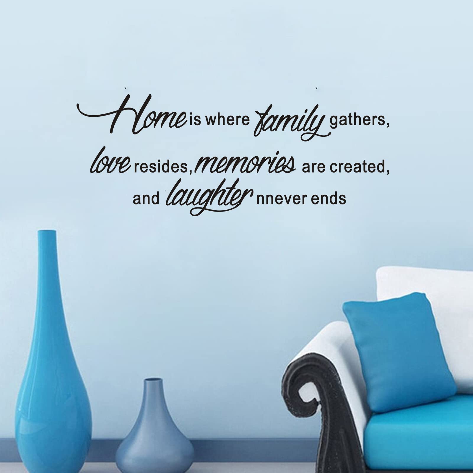 Inspirational Quotes Family Wall Decals: Home Vinyl Art Wall Stickers for Kitchen Living Room - Home is Where The Family Gathers 32" X 12.5"