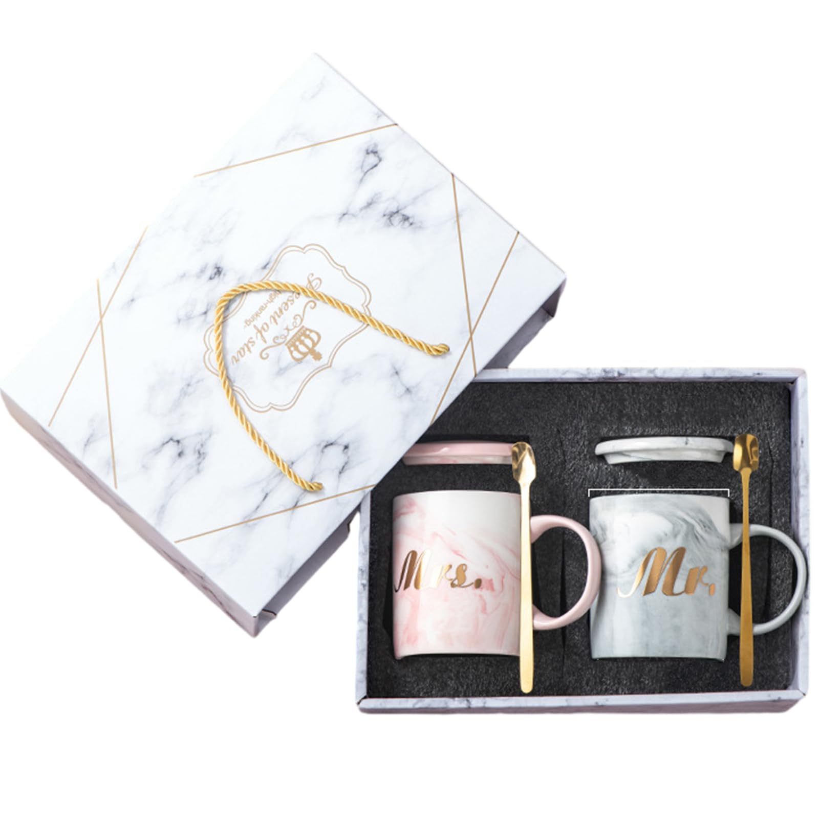 soulnioi Mr and Mrs Mugs Marble Couple Mug Sets Grey&Pink Cup, Gifts for Couple Engagement Bride and Groom (350ml Ceramic Mugs)