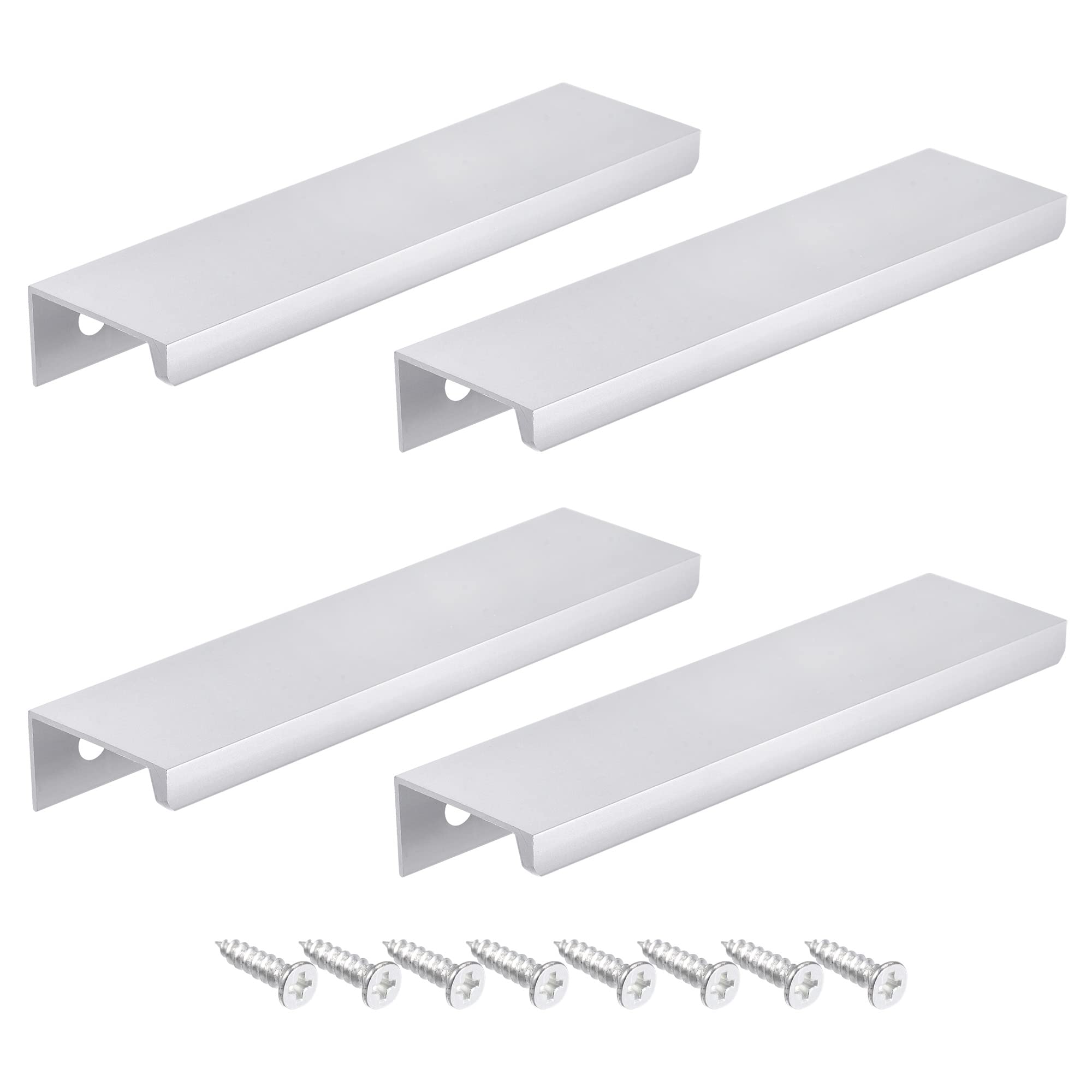 sourcing map Edge Pull Handle 120mm/4.7 Inch Aluminum Alloy Cabinet Drawer Pull Silver Tone 4 Pcs