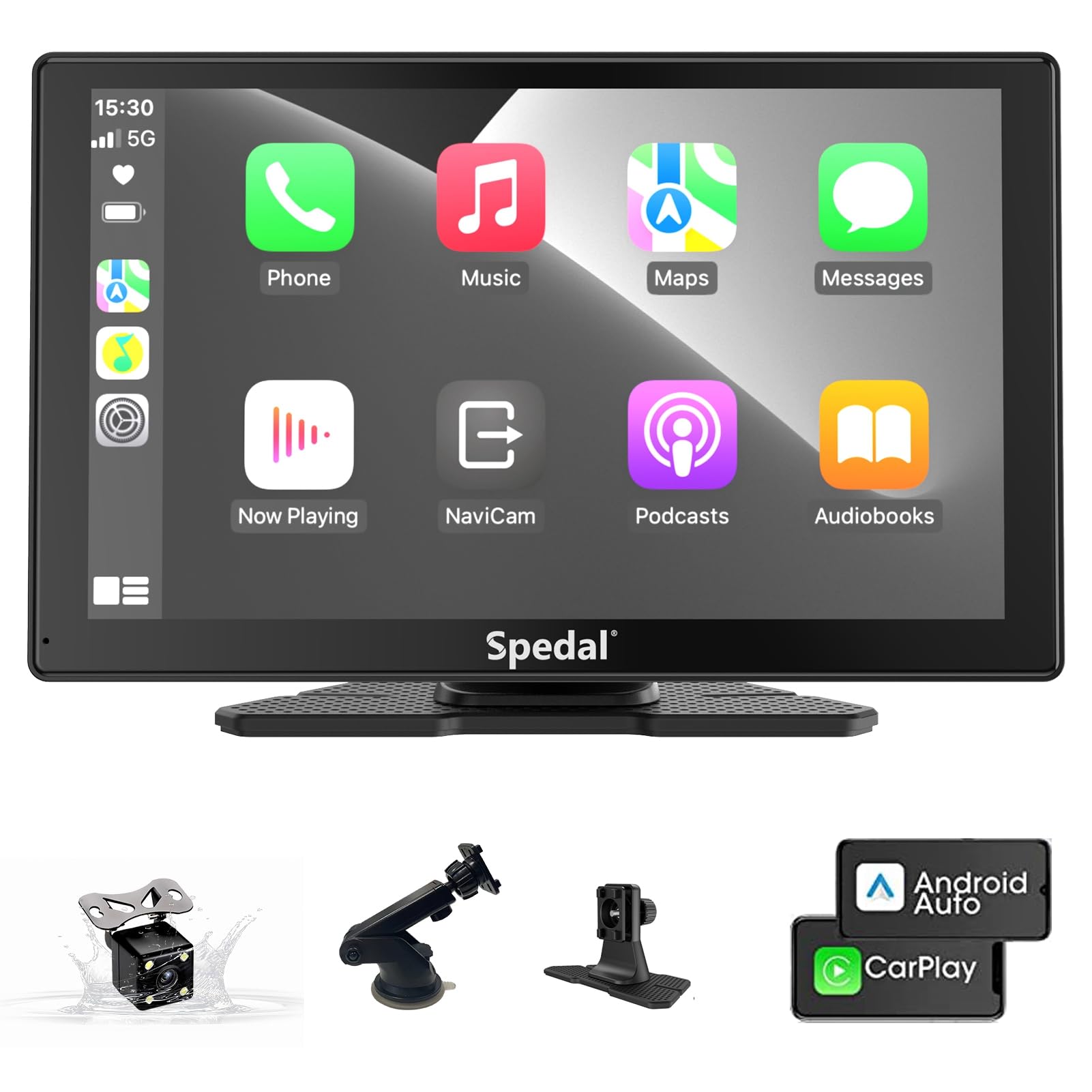 Spedal Car Play Screen with 1080P Backup Camera, 9" Wireless Apple CarPlay ＆ Android Auto Portable Car Stereo, GPS Navigation, Car Audio Receivers with Bluetooth,Mirror Link, AUX/FM