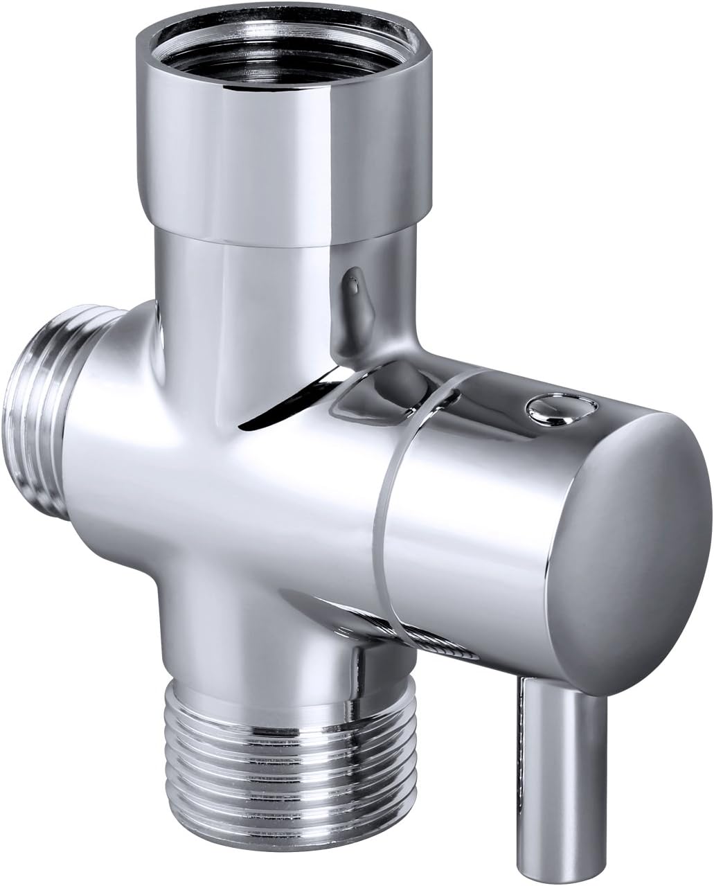 15/16" T-adapter with Shut-off Valve, US Standard of 3 Way Connector T-valve for Fivanus Bathroom Bidet Sprayer, Brass Brushed Chrome Finish