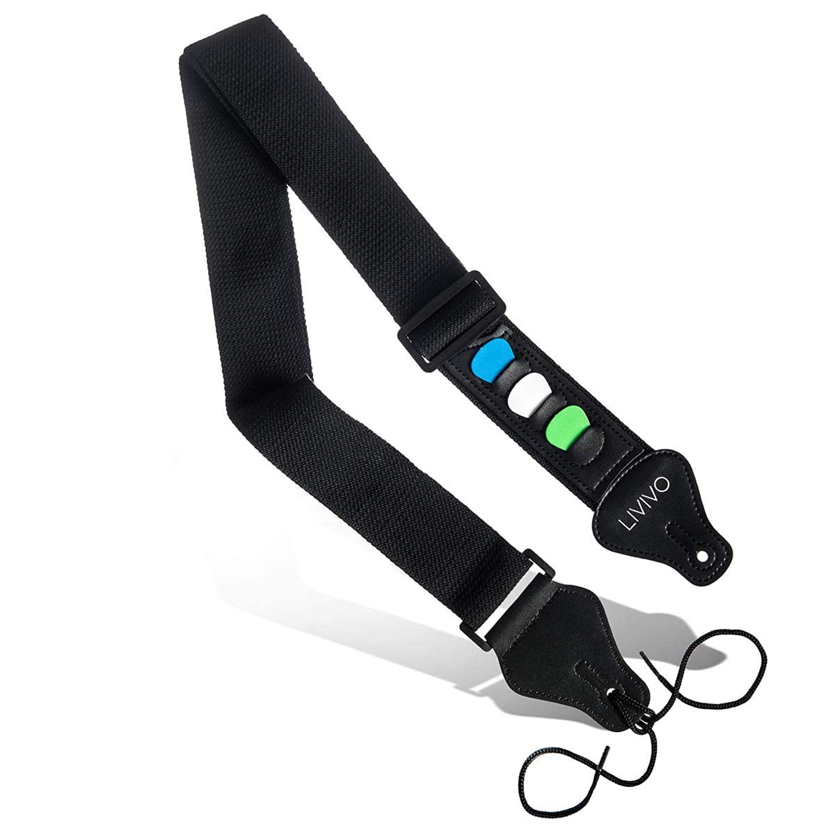 FiNeWaY Adjustable Guitar Strap with Leather Ends, Plectrum/Pick Holder and Shoelace Tie and Peg Aperture Ends