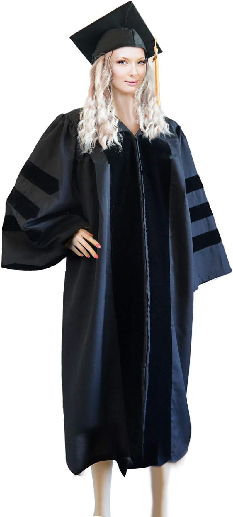 GRADWYSEDoctoral Cap and Gown 2023 & 2024 Golden Tassel for PhD Graduates Faculty Common Fit Unisex Matte Unisex Black