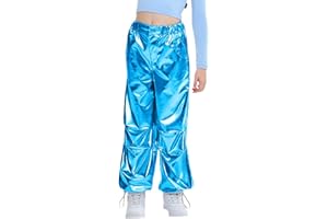 LOLANTA Girls Metallic Jogger Pants, Shiny Jazz Street Hip Hop Dance Pants 7-16, Convertible Leg Opening