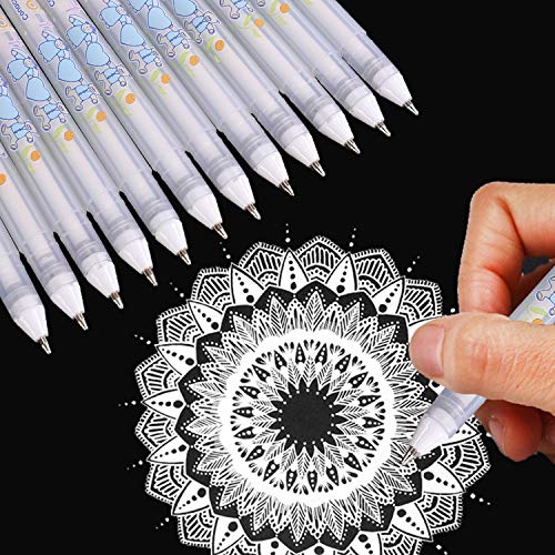 Dyvicl White Ink Pens - 12-Piece Fine Point Tip White Gel Pens for Black Paper Drawing, Illustration, Rocks Painting, Adult Coloring, Sketching Pens for Artists and Beginner Painters - Thumbnail 7