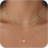 Hothrty Layered Gold Necklace for Women Trendy 14K Gold Plated Heart CZ Pendant Layered Gold Necklaces Set Coin Choker Necklaces Simple Circle Cubic Zirconia Pearl Necklace Stack Herringbone Paperclip Chain Jewelry Set