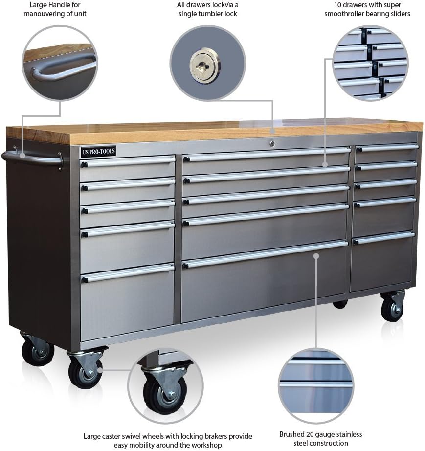 US PRO Stainless Steel Tool Chest Tool Box Workbench 72" Amazon.co.uk