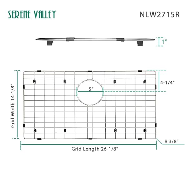SERENE VALLEY 26-1/4″ X 14-1/4″ SINK PROTECTOR, REAR DRAIN WITH CORNER RADIUS 3/8″, NLW2715R