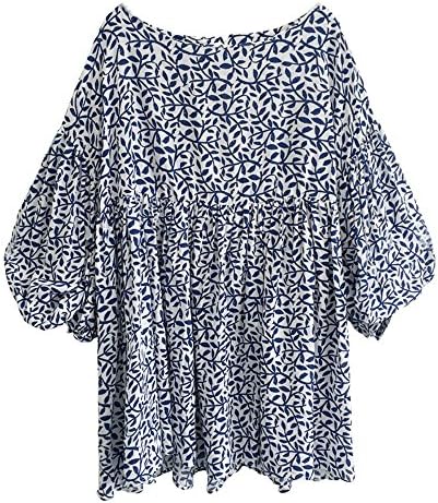 Shoeshop Top Womens Big Yards Fashion 7 Points Sleeve Dress Made in China (Size:XL-4XL 1 Colour) (XXL, Blue)