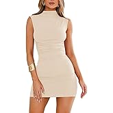 MIYIEONZ Women's Sexy Summer Casual Mock Neck Sleeveless Bodycon Dresses Ruched Turtleneck Cocktail Party Mini Dress