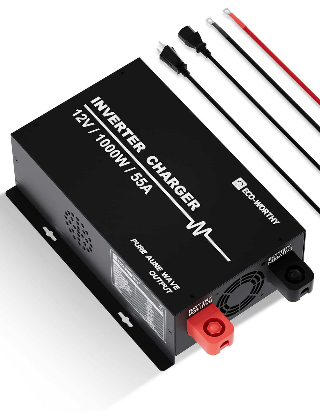 Photo 1 of ECO-WORTHY 1000W Pure Sine Wave Inverter Charger, Power Inverter with 55A LiFePO4 Battery Charger, 12V to 110V for UPS Deep-Cycle Batteries RV Boat Home