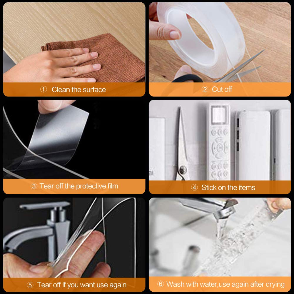 Nano Double Sided Tape Heavy Duty - Multipurpose Removable Traceless Mounting Adhesive Tape for Walls，Washable Reusable Strong Sticky Strips Gel Grip Tape, Carpet Mat Poster Tape for Home Office(17FT): Industrial & Scientific