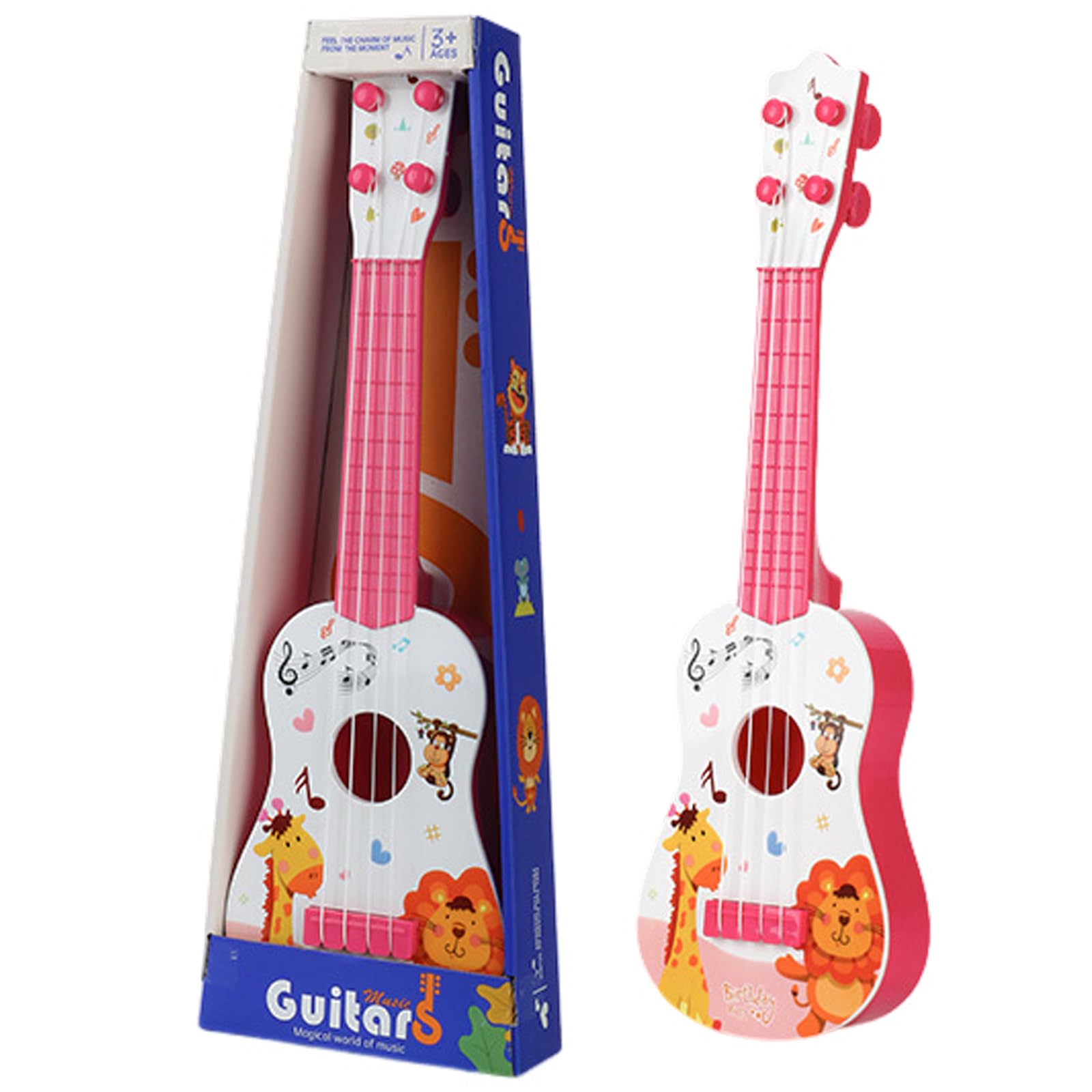 Kids Ukulele Guitar Toy, 41cm Guitar Musical Toy Instruments with 4 Ajustable Strings, Cartoon Mini Guitar Music Learning Educational Toys for Toddlers Beginners Boys Girls Gift (Pink)