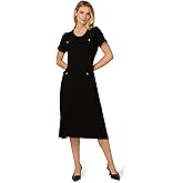 Adrianna Papell Women's Waffle Textured Fit and Flare Midi Sweater with Mock Pockets