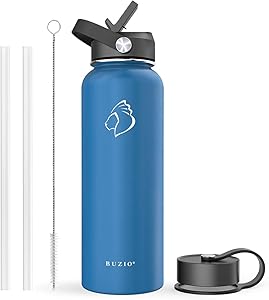 BUZIO Insulated Water Bottle with Straw Lid and Flex Cap, 32oz, 40oz, 64oz, 87oz Modern Double Vacuum Stainless Steel Water Flask, Cold for 48 Hrs Hot for 24 Hrs Simple Thermo Canteen Mug,BPA-Free