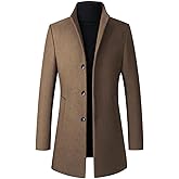 FTCayanz Men's Trench Coat Wool Blend Slim Fit Top Coat Single Breasted Business Overcoat