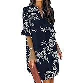 QACOHU Summer Dresses for Women V Neck Ruffle Short Sleeve Casual Shift Dress