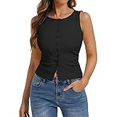 Belle Poque Womens Button Down Tank Tops Ribbed Summer Vest Slim Fit Crop Going Out Tops Open Front Sleeveless Y2K Clothes