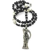 Chavarrieta Holy Death's Lava Stones Rosary. Rosario de la, Black, Size 17.0