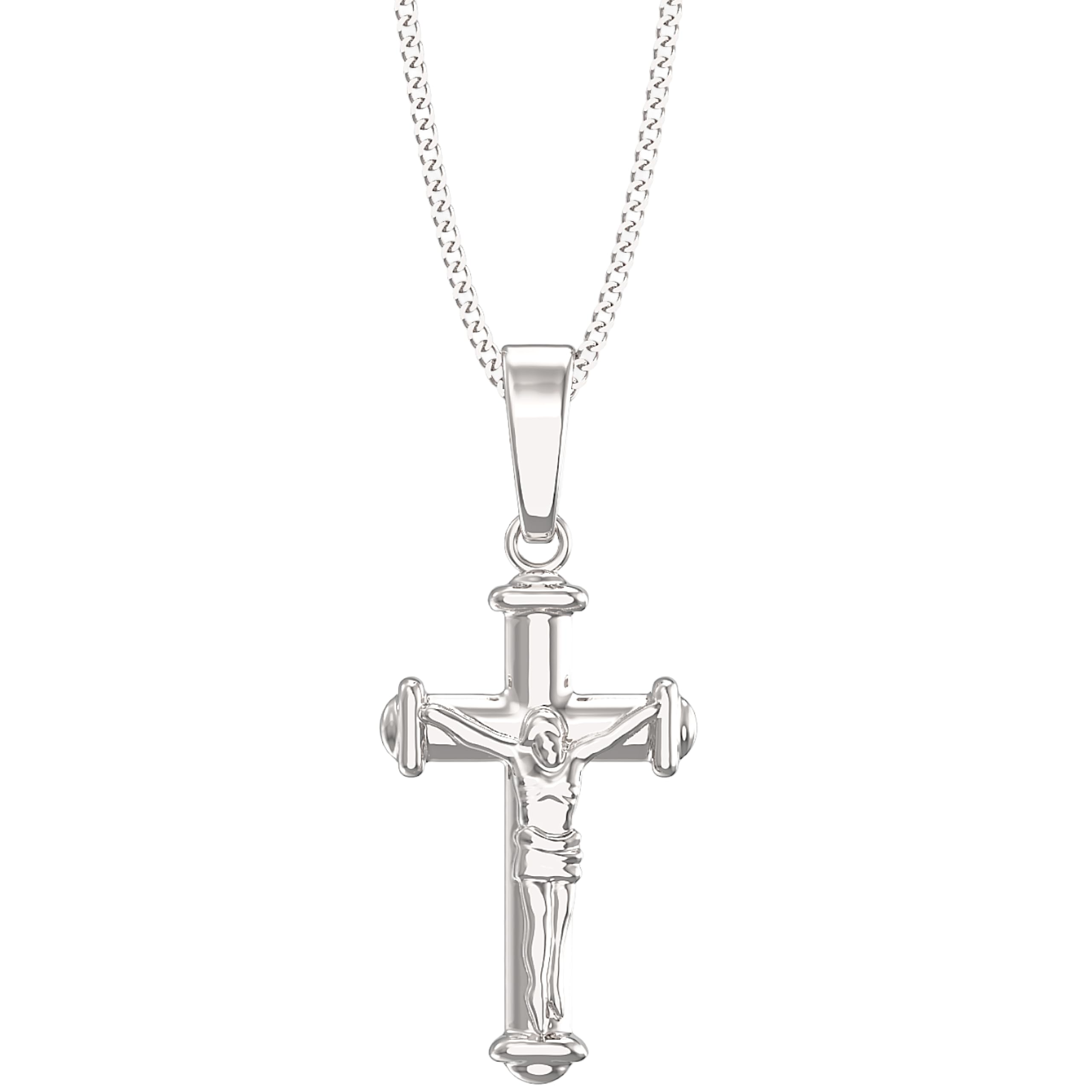 Aeon Crucifix Cross Necklace - 925 Sterling Silver | Adjustable 16-18 Inch Chain | Polishing Cloth Included | Gifts for Religious Occasions (Modern)