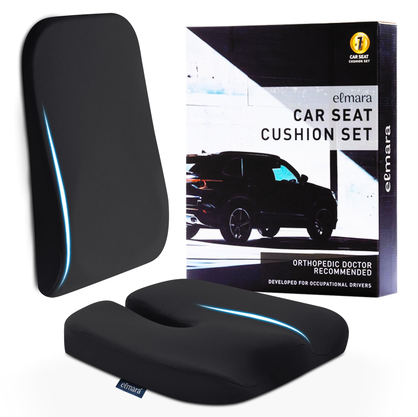 Photo 1 of Elmara Car Seat Cushions for Driving – Car Seat Back Support, Driver Seat Cushion and Back Cushion for Car, Pillow for Driving Seat – The Ultimate Comfort Solution for Cars (Ink Black)