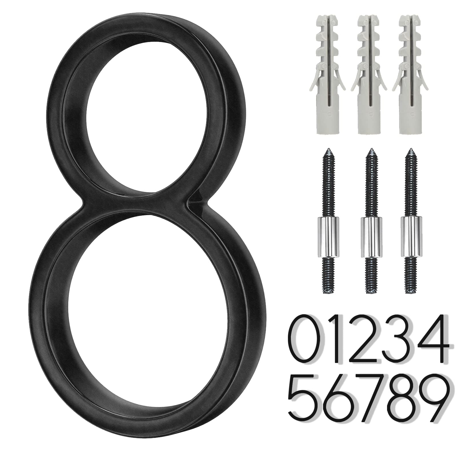 Photo 1 of 6 Inch Stainless Steel Floating House Number, Metal Modern House Numbers, for Outdoor Mailbox Yard Home Wall DoorGarage Gate with Nail Kit, Coated Black, 911 Visibility Signage