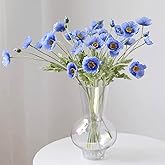 DUYONE Artificial Flowers 6 Stems Poppy Silk Bouquet,for Wedding, Home, Party Decoration,Table Centerpiece Arrangement(Blue)