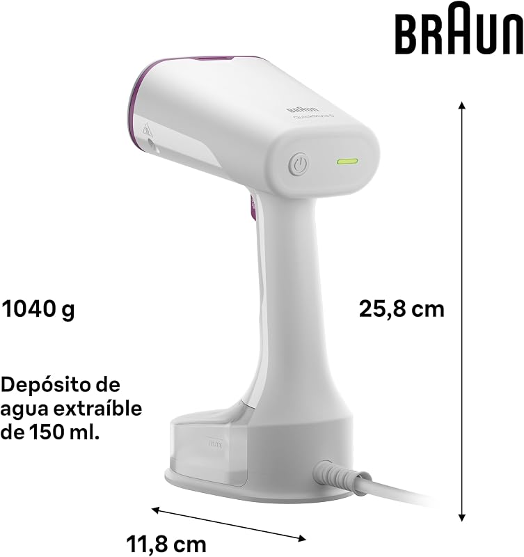 Braun quickstyle 5 gs5011pu, ferro vertical com placa dupla freeglide 3d, vaporizador vertical com aquecimento rápido, vapor 22 g/min, capacidade 150 ml, 1200w, branco/violeta
