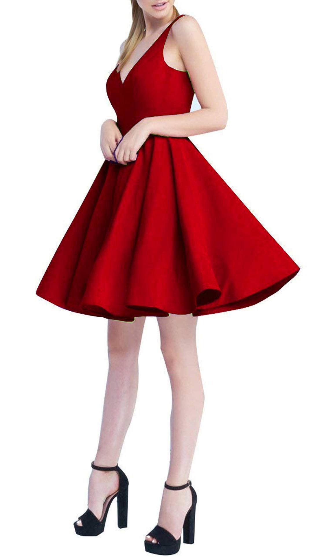 Falydal Women's Satin A Line Dress V Neck Cocktail Party