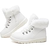 hash bubbie Women's Winter Boots Ankle Booties for Women Warm Fuzzy Boots Lace up PU Leather Snow Boots with Zipper