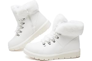 hash bubbie Women's Winter Boots Ankle Booties for Women Warm Fuzzy Boots Lace up PU Leather Snow Boots with Zipper